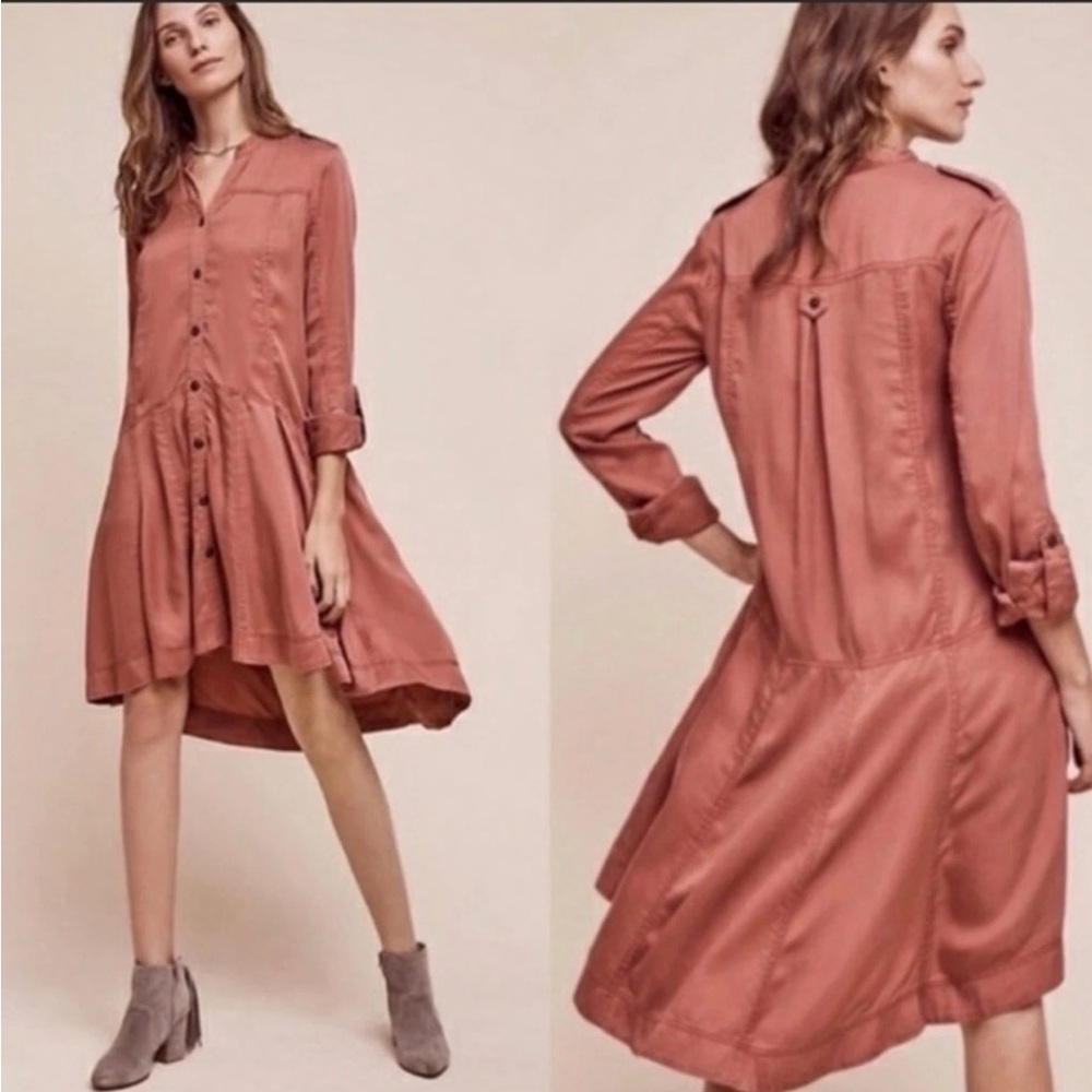Holding Horses Mariana‎ Mauve Button Dress Shirt Dress Drop Waist Hi Low Hem 4